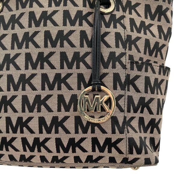 Michael Kors Jet Set Black & Tan Monogram Signature MK Tote Bag - Picture 3 of 16